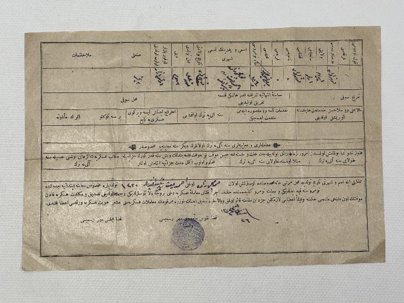 OSMANLICA ASKERİ BELGE