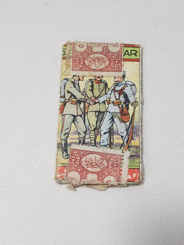 1. DÜNYA SAVAŞI DÖNEMİ İTTİFAK KONULU ASKER RESİMLİ ÇOK NADİR SİLAHDAŞLAR SİGARA KAĞIDI