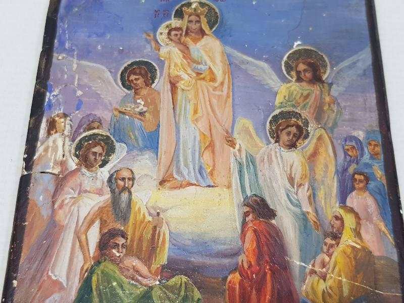 OSMANLI DÖNEMİ RUM İŞİ EL BOYAMA AHŞAP İKONA