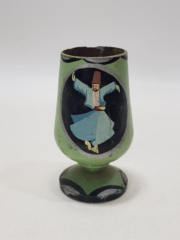 MEVLANA VE SEMAZEN KONULU EL BOYAMA AHŞAP KADEH