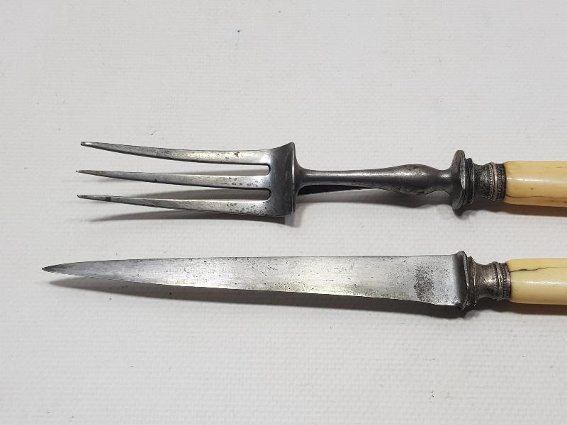 OSMANLI DÖNEMİ FİL DİŞİ SAPLI SERVİS ÇATAL BIÇAĞI