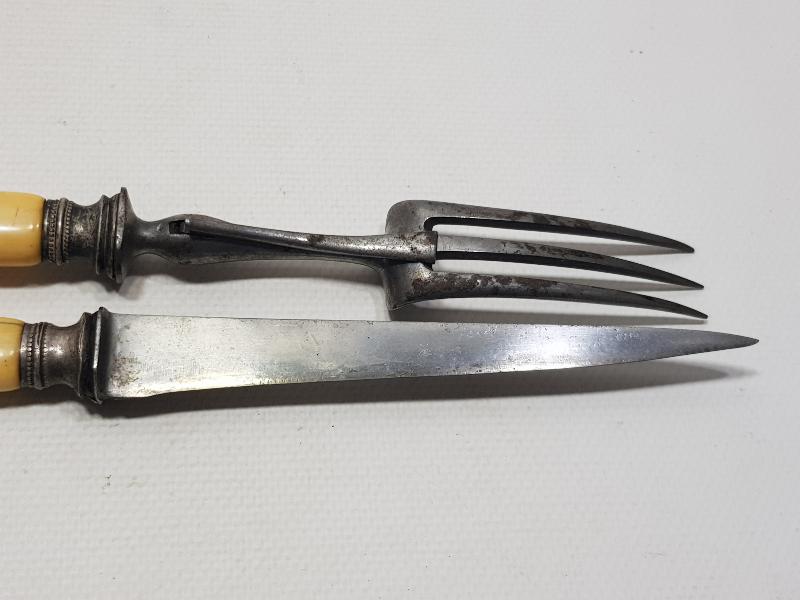 OSMANLI DÖNEMİ FİL DİŞİ SAPLI SERVİS ÇATAL BIÇAĞI