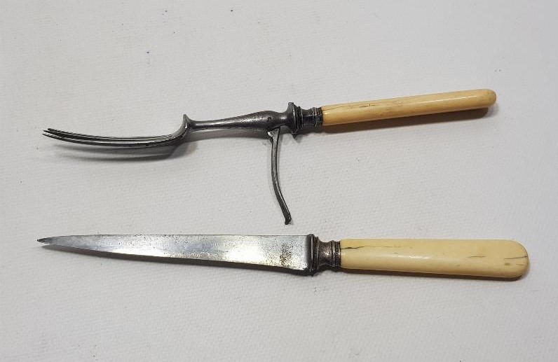 OSMANLI DÖNEMİ FİL DİŞİ SAPLI SERVİS ÇATAL BIÇAĞI