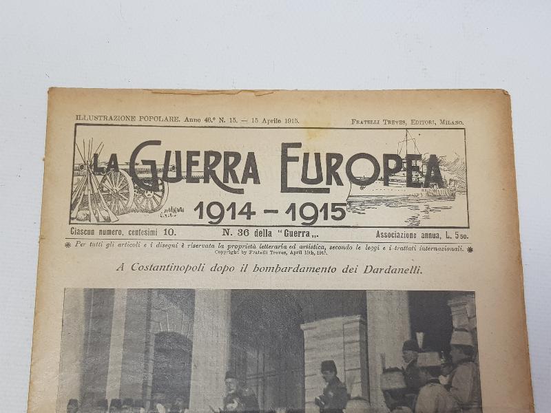 1. DÜNYA SAVAŞI 15 NİSAN 1915 TARİHLİ AVRUPA SAVAŞI DERGİSİ: ÇANAKKALE BOMBARDIMANI SONRASI SARAYDA SULTAN MEHMET REŞAD, ENVER PAŞA VE KOMUTANLAR DUA EDERKEN