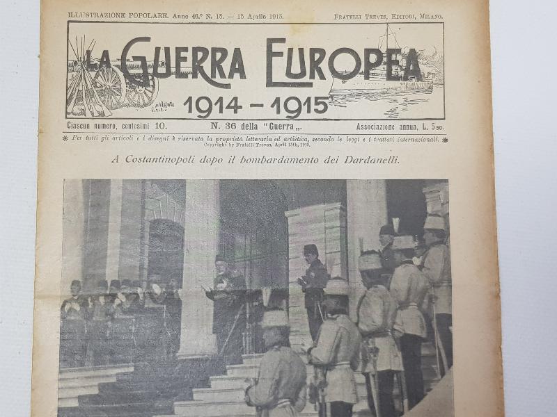 1. DÜNYA SAVAŞI 15 NİSAN 1915 TARİHLİ AVRUPA SAVAŞI DERGİSİ: ÇANAKKALE BOMBARDIMANI SONRASI SARAYDA SULTAN MEHMET REŞAD, ENVER PAŞA VE KOMUTANLAR DUA EDERKEN