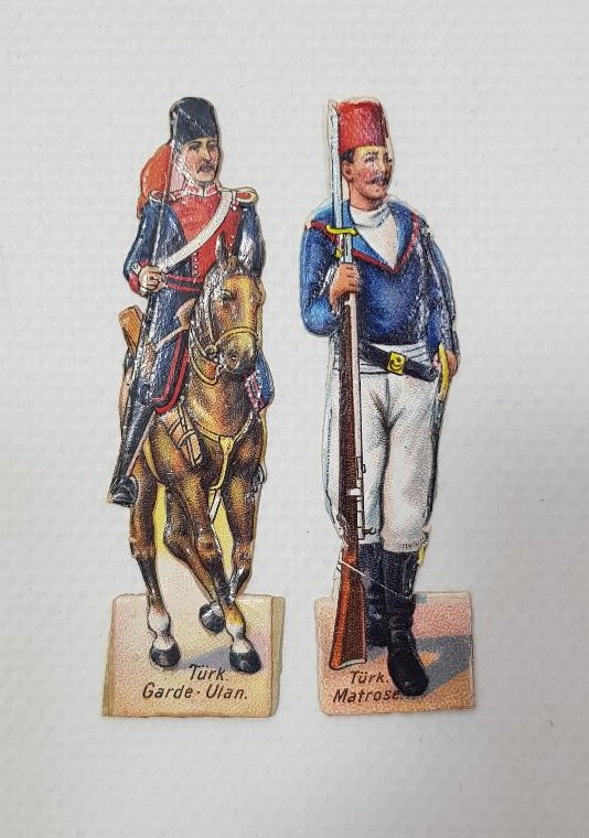 1. DÜNYA SAVAŞI DÖNEMİ ÇOK NADİR OSMANLI SÜVARİ VE DENİZCİ KARTON OYUNCAK ASKERLER