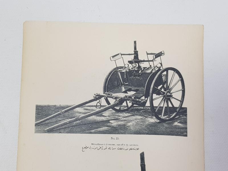 1. DÜNYA SAVAŞI SİLAHLARI KONULU OSMANLICA VE FRANSIZCA YAZILI GRAVÜR