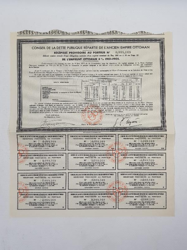 OSMANLI DEVLETİ DUYUNU UMUMİYE BORÇLANMA HİSSE SENEDİ 