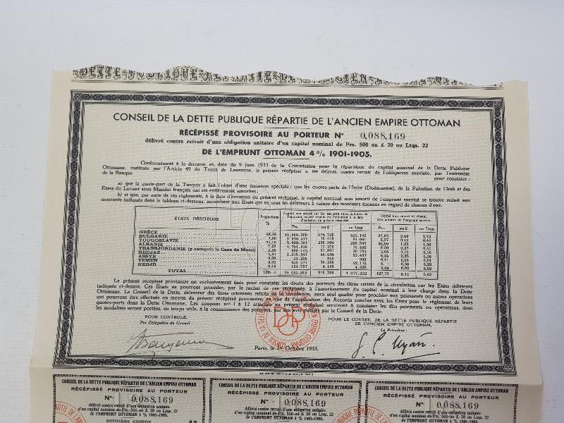 OSMANLI DEVLETİ DUYUNU UMUMİYE BORÇLANMA HİSSE SENEDİ 