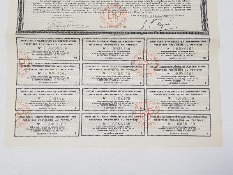 OSMANLI DEVLETİ DUYUNU UMUMİYE BORÇLANMA HİSSE SENEDİ 