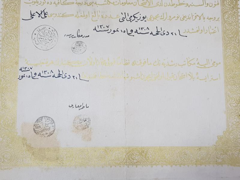 OSMANLI DÖNEMİ ALTIN VARAK TUĞRALI NADİR LİSE DİPLOMASI