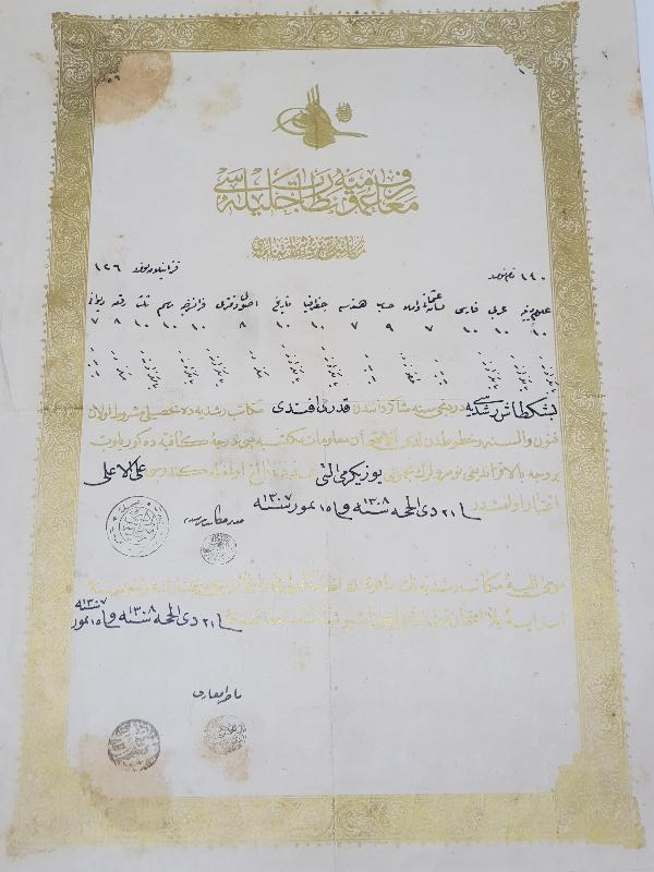 OSMANLI DÖNEMİ ALTIN VARAK TUĞRALI NADİR LİSE DİPLOMASI