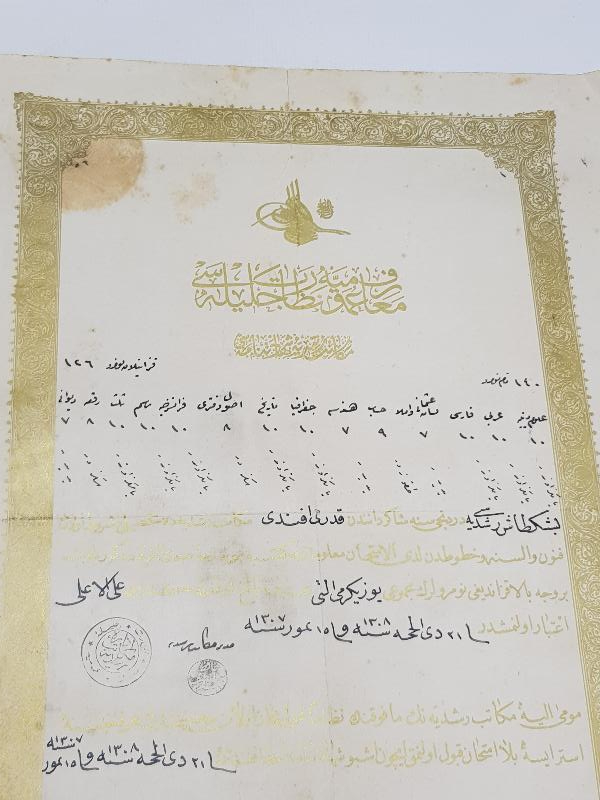 OSMANLI DÖNEMİ ALTIN VARAK TUĞRALI NADİR LİSE DİPLOMASI