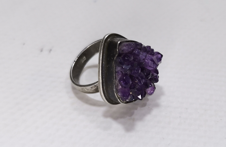 DOĞAL AMETİST TAŞLI ÖZEL YAPIM GÜMÜŞ YÜZÜK