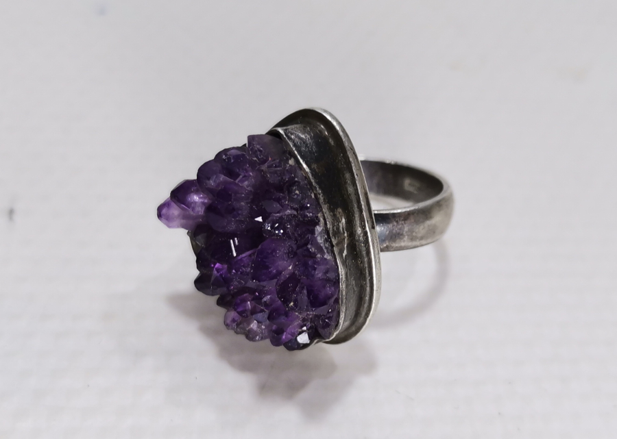 DOĞAL AMETİST TAŞLI ÖZEL YAPIM GÜMÜŞ YÜZÜK