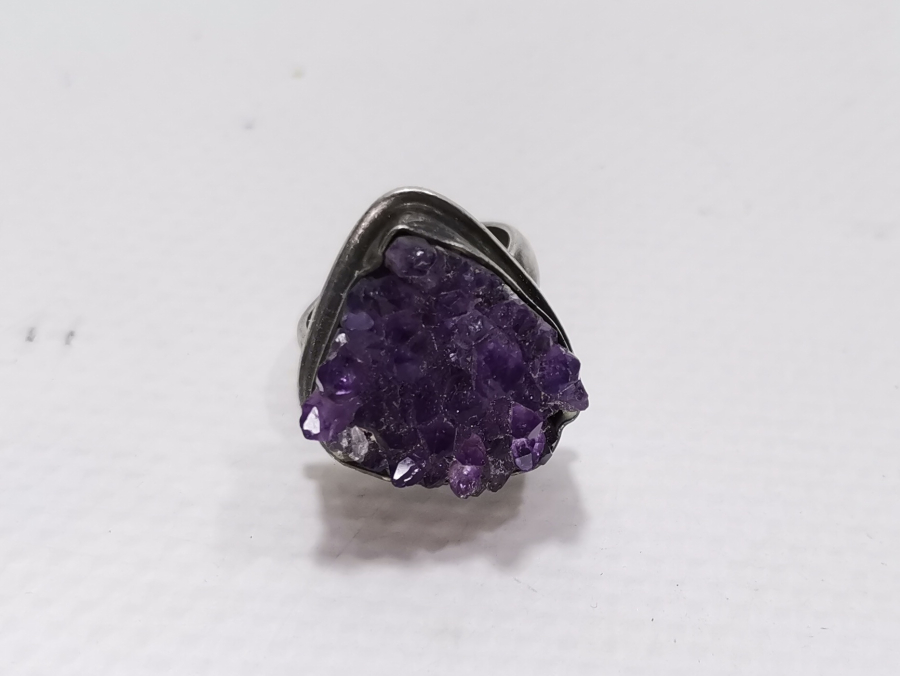 DOĞAL AMETİST TAŞLI ÖZEL YAPIM GÜMÜŞ YÜZÜK