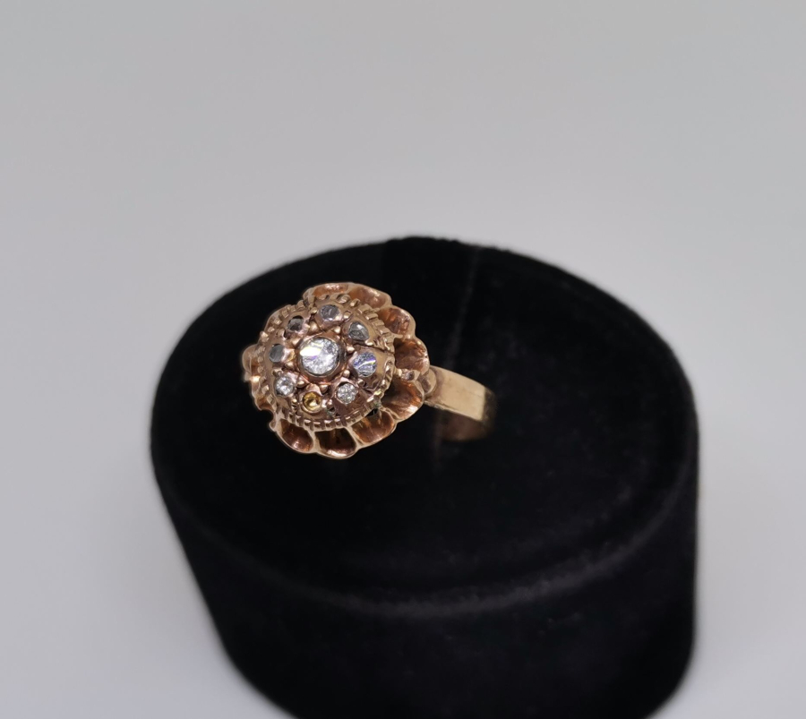 OSMANLI DÖNEMİ GÜL MODEL ELMAS TAŞLI ALTIN YÜZÜK