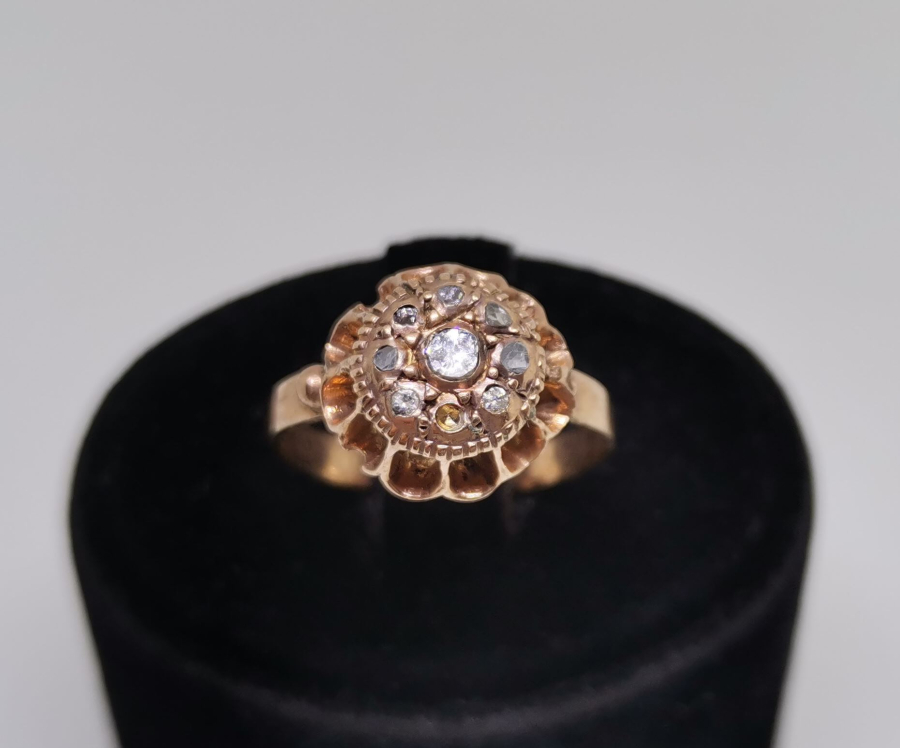 OSMANLI DÖNEMİ GÜL MODEL ELMAS TAŞLI ALTIN YÜZÜK