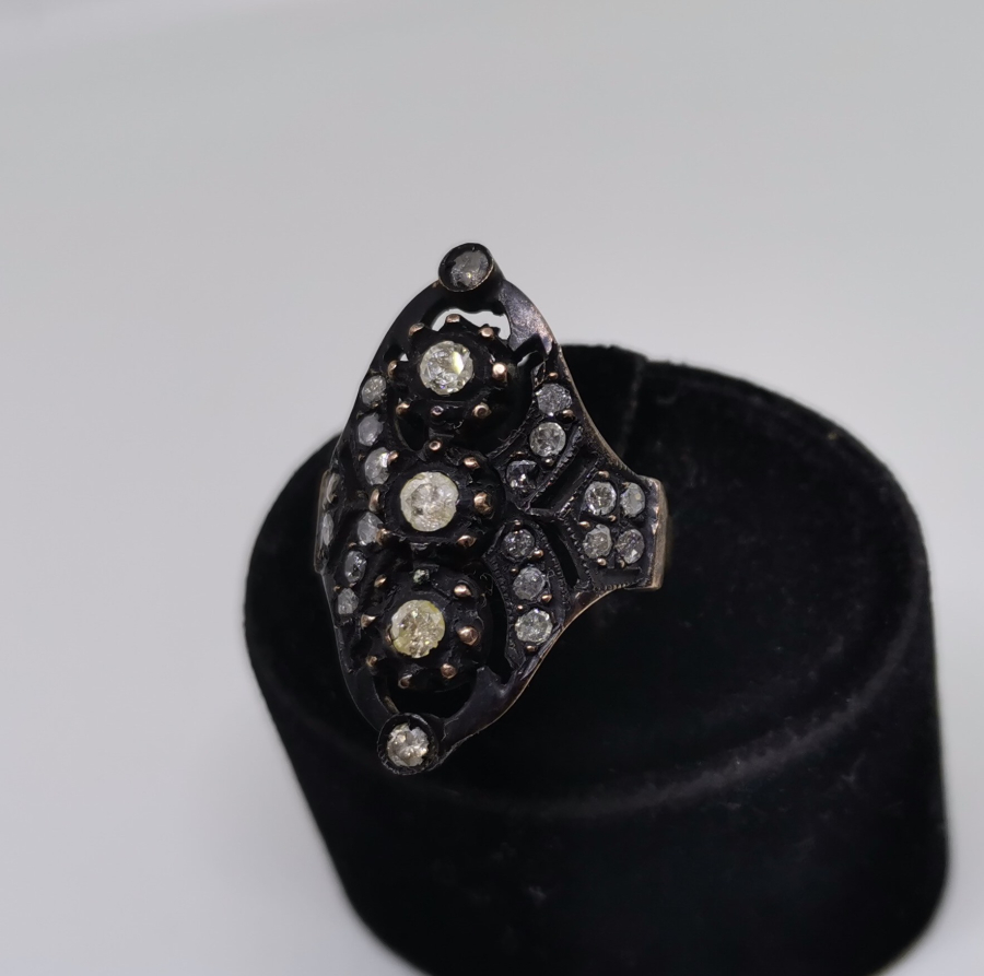 ÖZEL YAPIM ELMAS TAŞLI ANTİKA MEKİK YÜZÜK