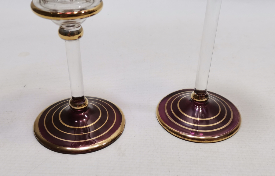 ALTIN VARAKLI VE KRİSTAL KESME İŞÇİLİKLİ ANTİKA ÇİFT MUMLUK