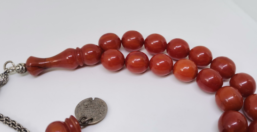 USTA İŞİ ÖZEL YAPIM GÜMÜŞ PÜSKÜLLÜ KATALİN PARÇADAN YAPILMA TESPİH