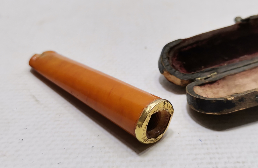 OSMANLI DÖNEMİ ALTIN UÇLU DAMLA KEHRİBAR AĞIZLIK