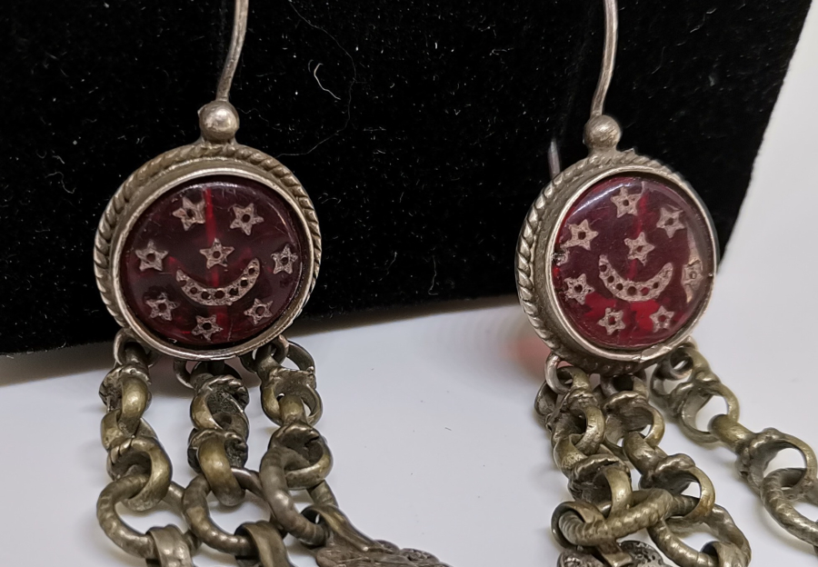 OSMANLI DÖNEMİ AY YILDIZLI VE AŞIK ZİNCİRLİ GÜMÜŞ KÜPE