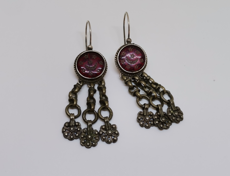 OSMANLI DÖNEMİ AY YILDIZLI VE AŞIK ZİNCİRLİ GÜMÜŞ KÜPE