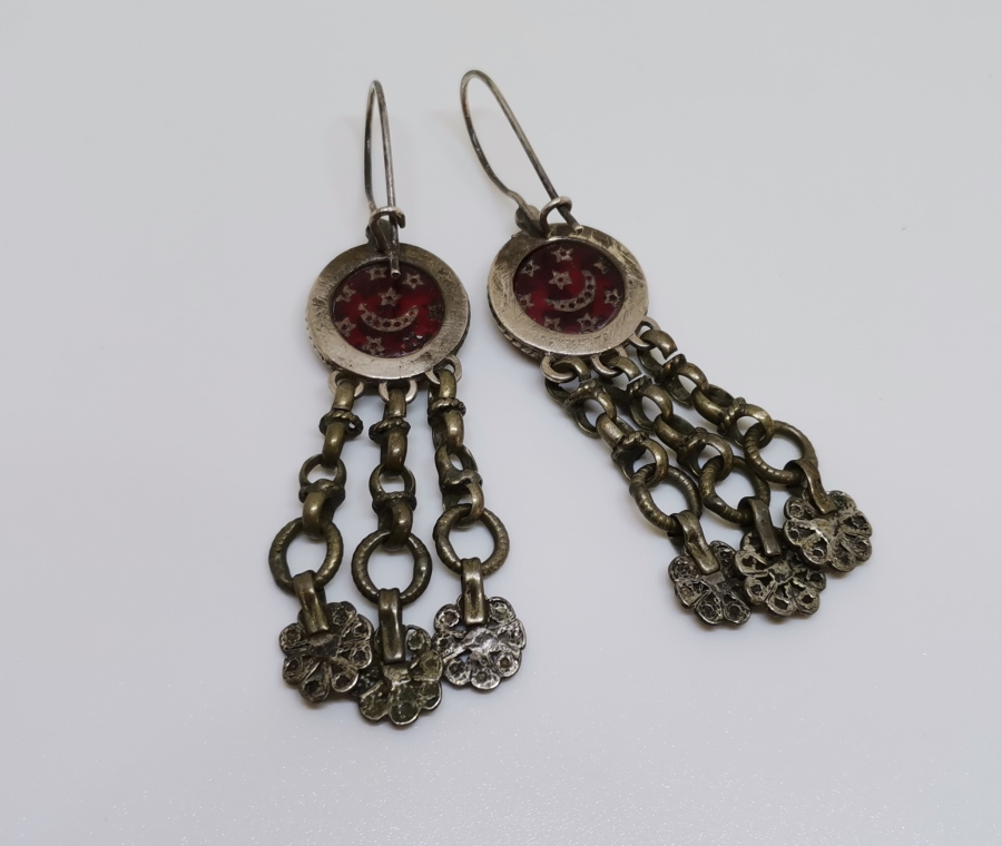 OSMANLI DÖNEMİ AY YILDIZLI VE AŞIK ZİNCİRLİ GÜMÜŞ KÜPE