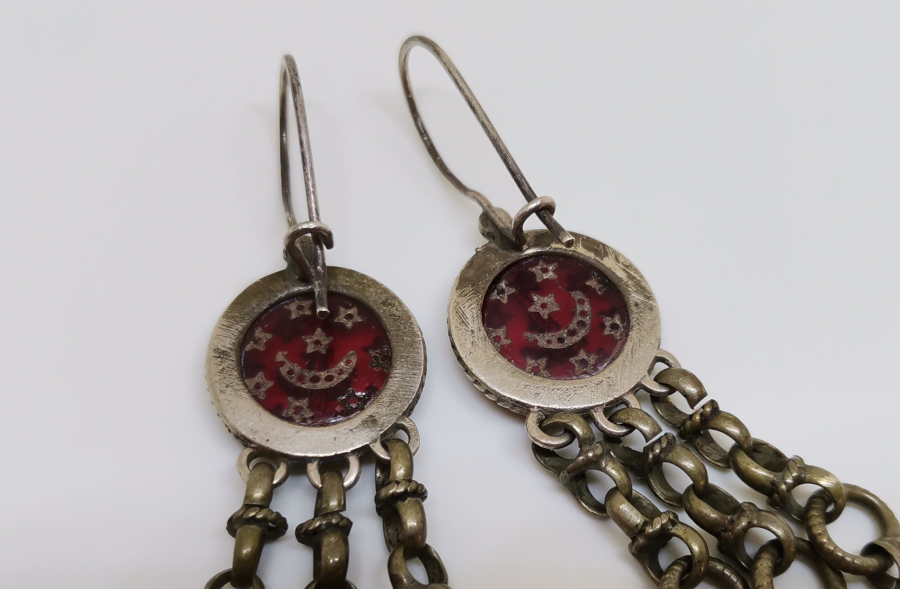 OSMANLI DÖNEMİ AY YILDIZLI VE AŞIK ZİNCİRLİ GÜMÜŞ KÜPE