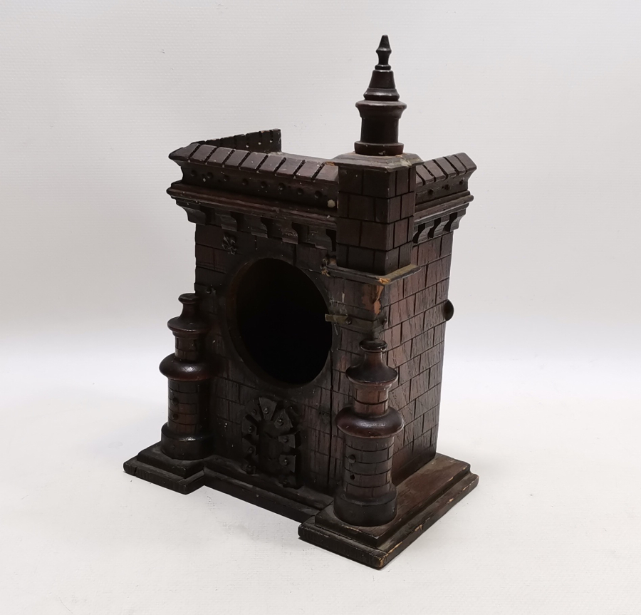 OSMANLI DÖNEMİ KALE BURCU FORMUNDA YAPILMIŞ ÇOK NADİR AHŞAP SAAT KABI