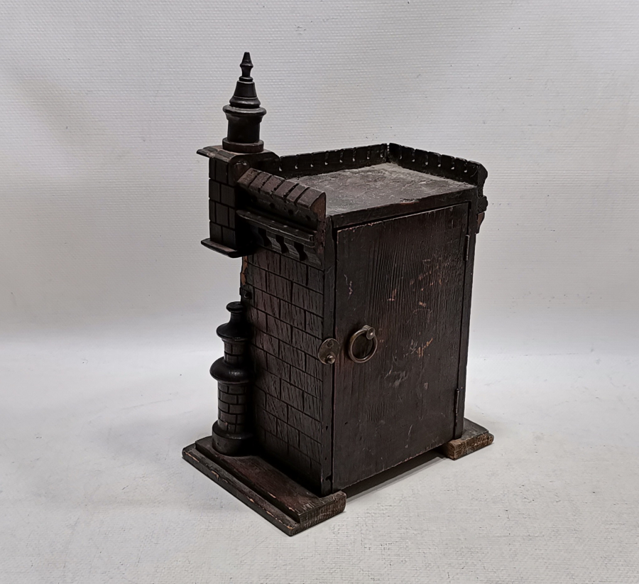 OSMANLI DÖNEMİ KALE BURCU FORMUNDA YAPILMIŞ ÇOK NADİR AHŞAP SAAT KABI