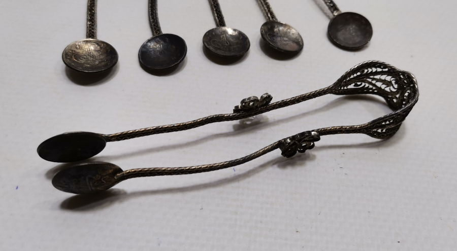 ÜZERLERİ OSMANLI TUĞRALI GÜMÜŞ KAPLAMA ÇAY TAKIMI