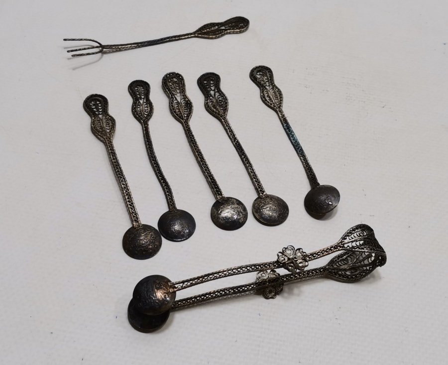 ÜZERLERİ OSMANLI TUĞRALI GÜMÜŞ KAPLAMA ÇAY TAKIMI