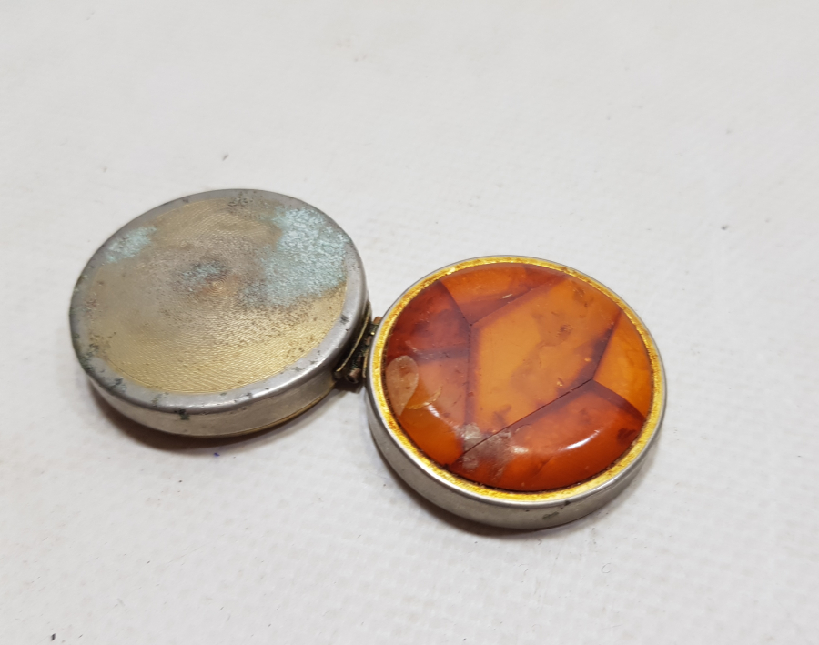 KEHRİBAR KAPAKLI ANTİKA HAP - İLAÇ KUTUSU