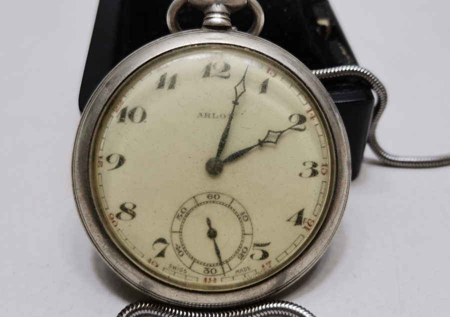 ARLON MARKA NADİR GÜMÜŞ KASA KURMALI ANTİKA CEP SAATİ