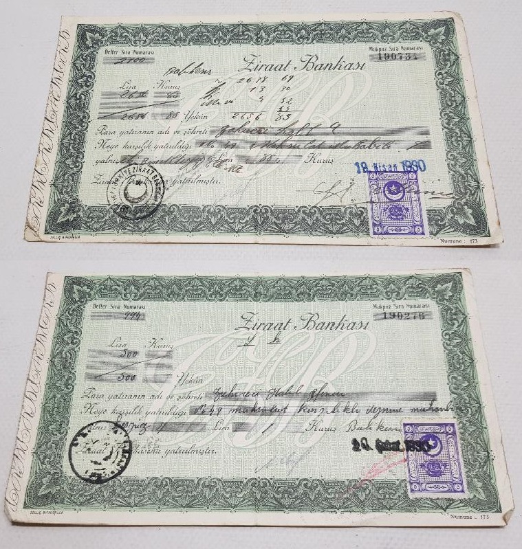 1930 BALIKESİR ZİRAAT BANKASI İKİ ADET ÇEK