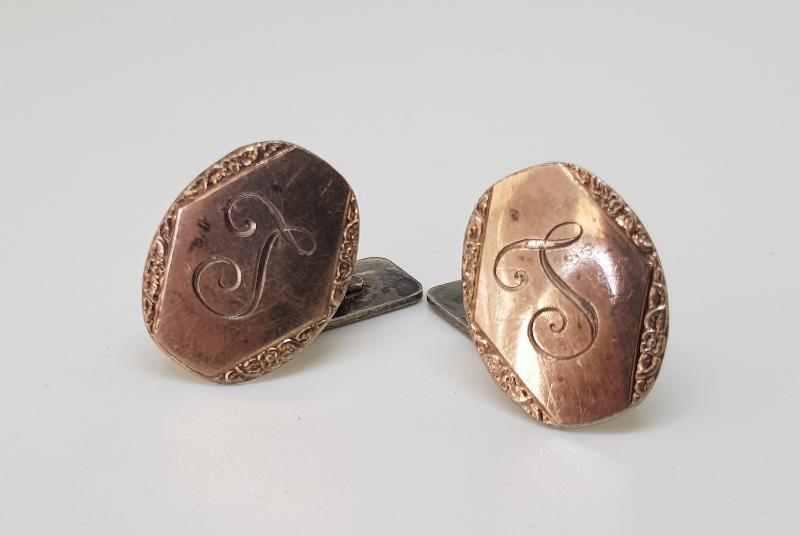 İNİSİYALLİ ALTIN KAPLAMA GÜMÜŞ KOL DÜĞMELERİ 