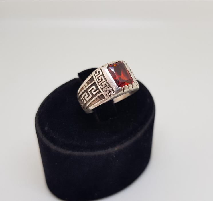 LAL TAŞLI GÜMÜŞ ERKEK YÜZÜĞÜ