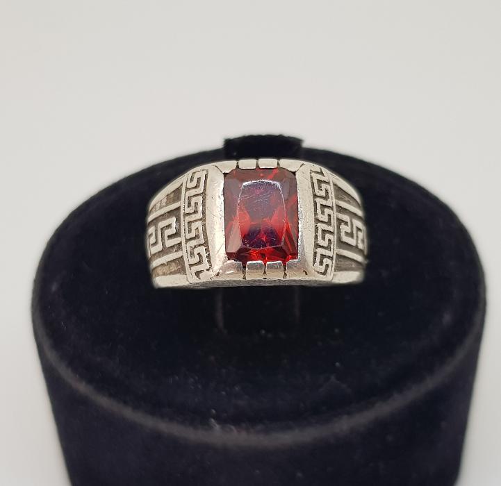 LAL TAŞLI GÜMÜŞ ERKEK YÜZÜĞÜ