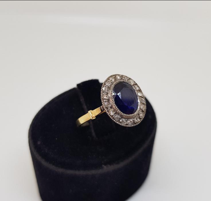 SAFİR VE ELMAS TAŞLI ALTIN YÜZÜK