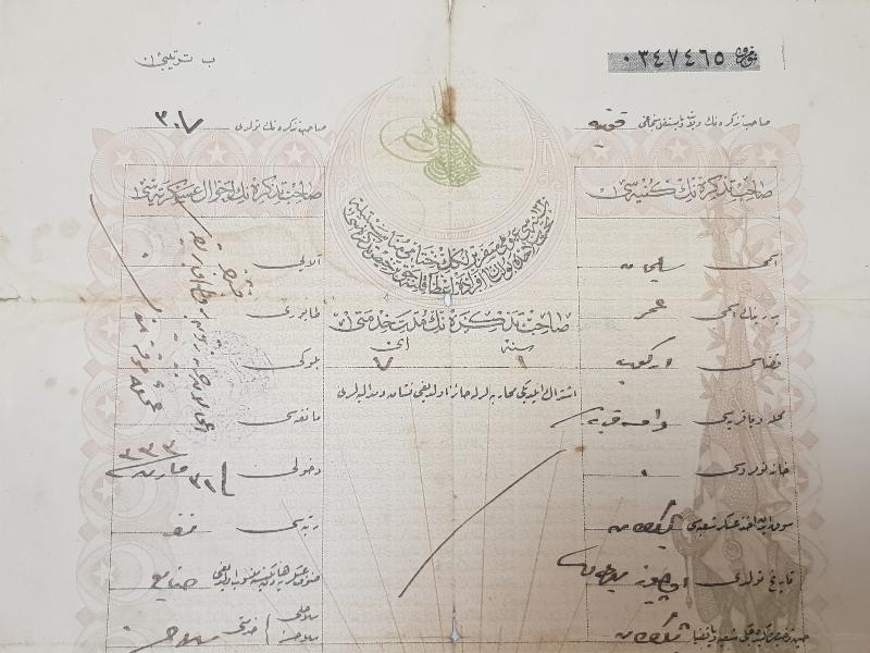 1. DÜNYA SAVAŞI DÖNEMİ SEFERBERLİK BELGESİ 