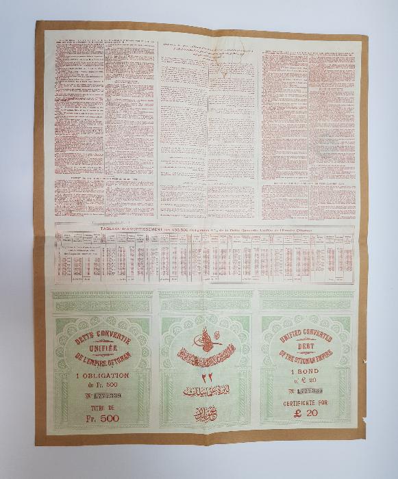 1906 TARİHLİ ÇOK NADİR OSMANLI DUYUNU UMUMİYE TAHVİLİ HİSSE SENEDİ