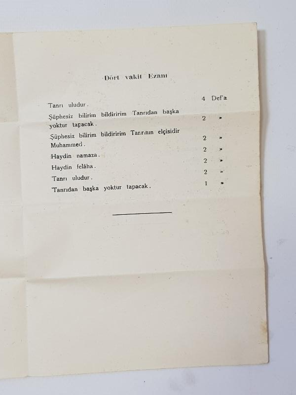 1932 T.C. EVKAF UMUM MÜDÜRLÜĞÜ TÜRKÇE EZAN VE KAMET - ÇOK NADİR