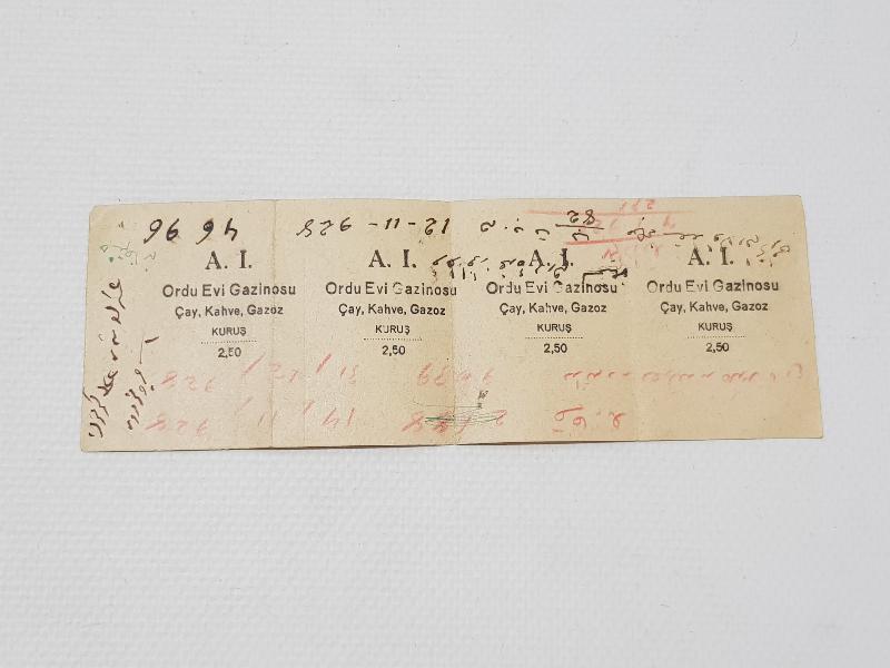 A.I. ORDU EVİ GAZİNOSU ÇAY, KAHVE, GAZOZ 2,5 KURUŞLUK 4 ADET MARKA FİŞİ - JETON