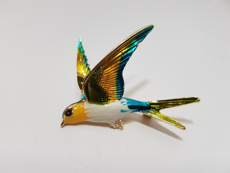 ANTİKA MİNELİ KIRLANGIÇ BROŞ