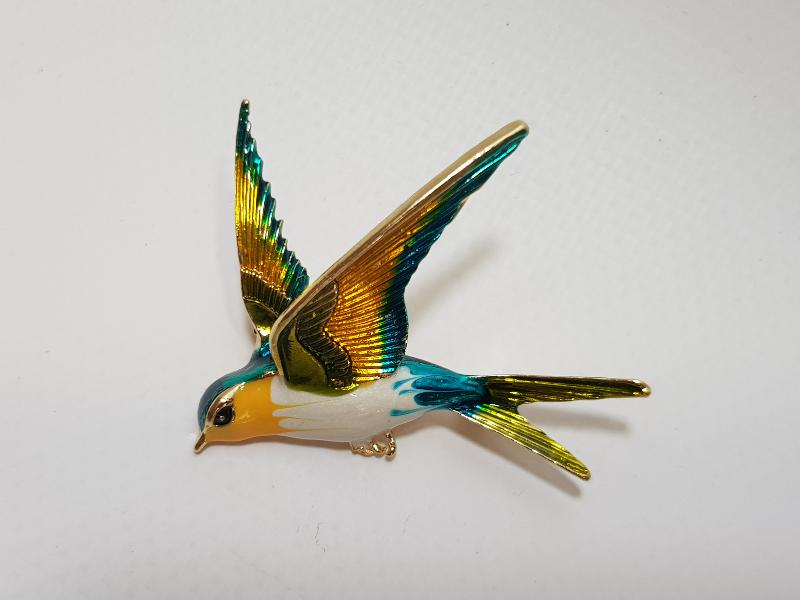 ANTİKA MİNELİ KIRLANGIÇ BROŞ