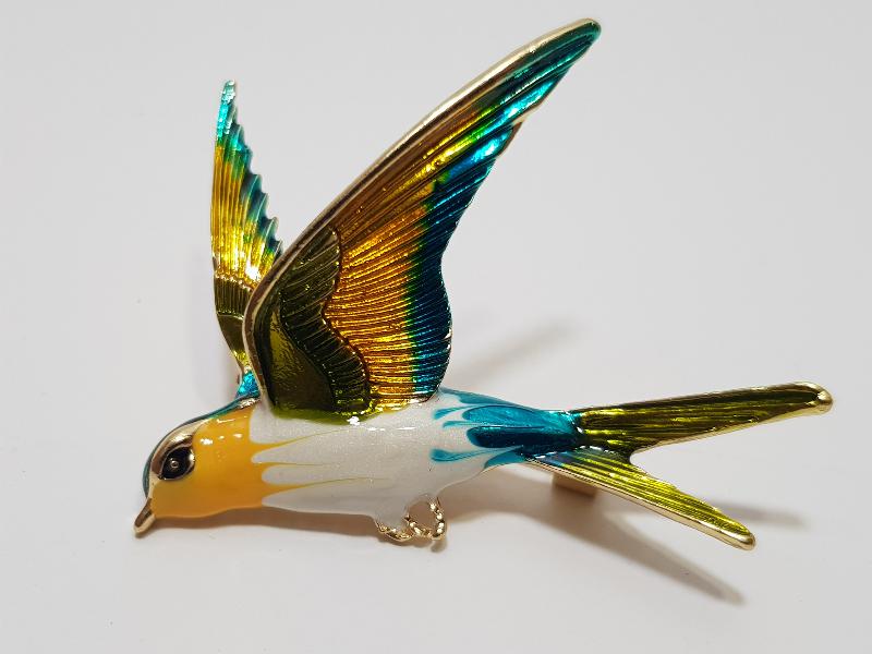 ANTİKA MİNELİ KIRLANGIÇ BROŞ