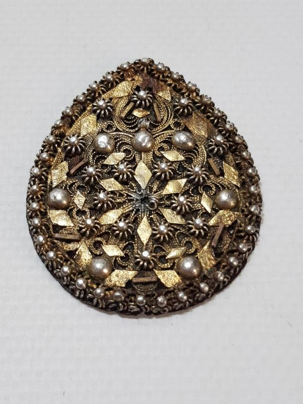 OSMANLI DÖNEMİ ALTIN VERMEYLİ GÜMÜŞ ARMUDİYE KOLYE UCU