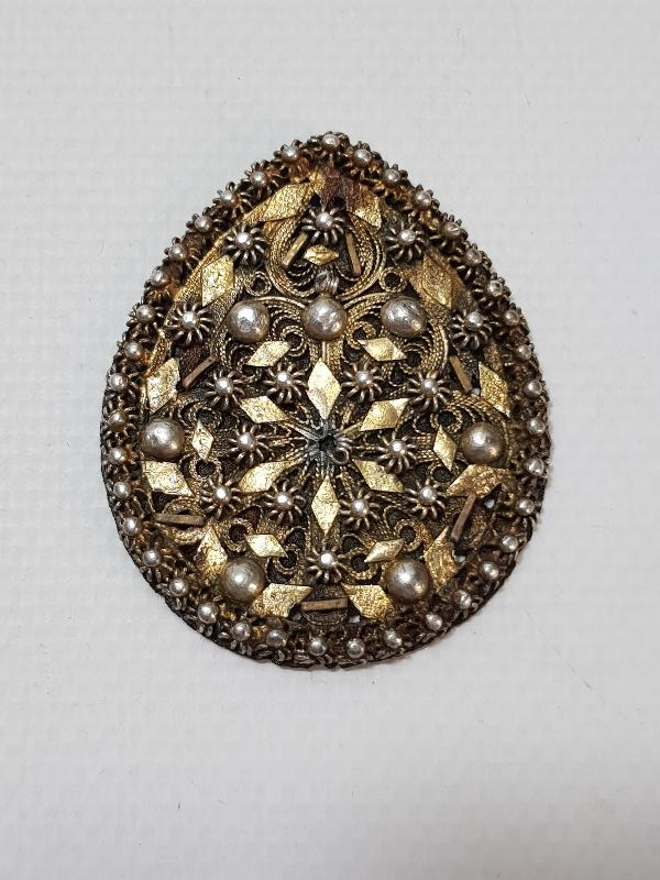 OSMANLI DÖNEMİ ALTIN VERMEYLİ GÜMÜŞ ARMUDİYE KOLYE UCU